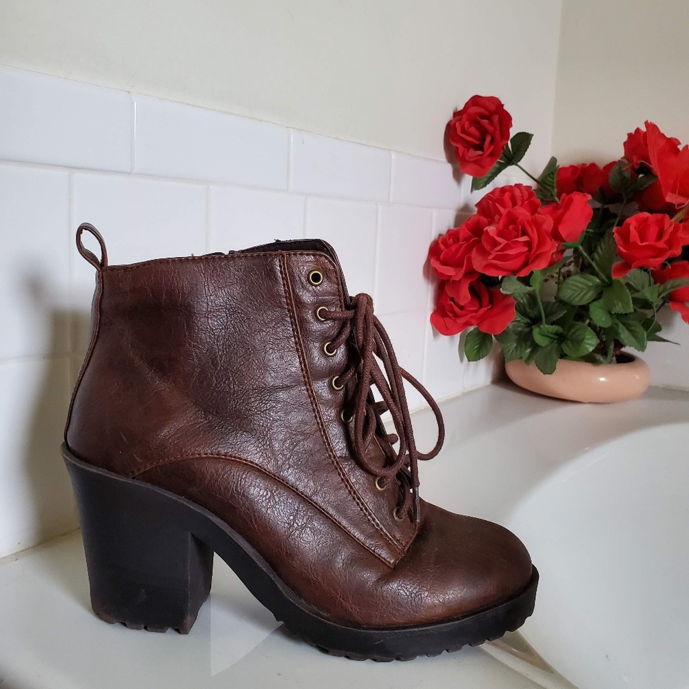 Charlotte Russe Brown Heeled Combat Boots Size 7